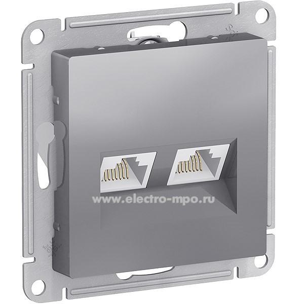 Ю47. Механизм AtlasDesign ATN000985 розетки компьютерной 2 входа RJ45 5е с/п сталь (Systeme Electri