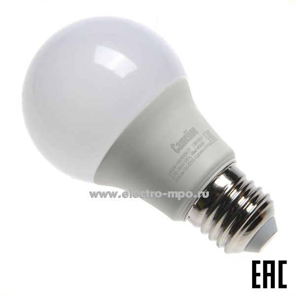 Л0210. Лампа 9Вт LED9-A60/845/E27 220В 740Лм 4500К светодиодная "груша" холодный белый свет (Camelion)