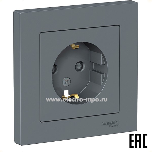 Ю47. Розетка AtlasDesign ATN000744 "евро" со шторками с/п грифель (Systeme Electric)