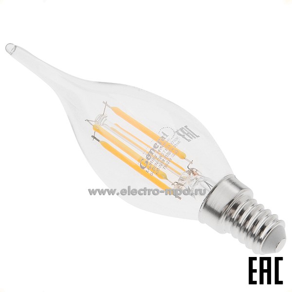 Л1318. Лампа 4Вт Filament прозр.647100 GLDEN-CWS-7-230-E14-2700К светодиод "свеча на ветру" т/б свет (Gene