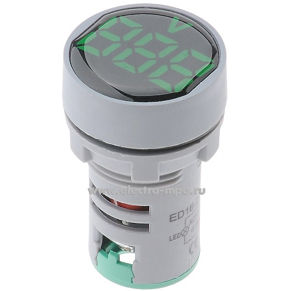 Б1803. Вольтметр цифровой DMS-103  20-500В, 28,5 мм, уст. диам. 22 мм, индикация - зеленый (Ruichi Китай)