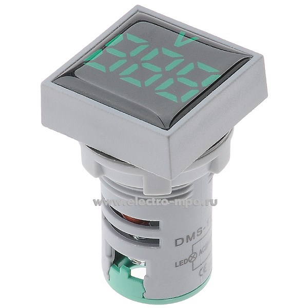 Б1807. Вольтметр цифровой DMS-123  20-500В, 30х30 мм, уст. диам. 22 мм, индикация - зеленый (Ruichi Китай)