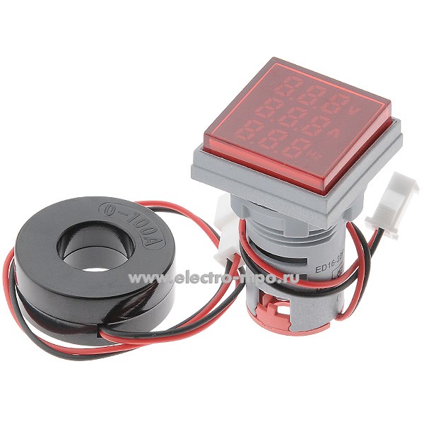 Б1825. Вольтамперметр-частотомер цифр. DMS-305 60-500В, 30х30 мм, уст. диам. 22 мм, индикация - красный (R