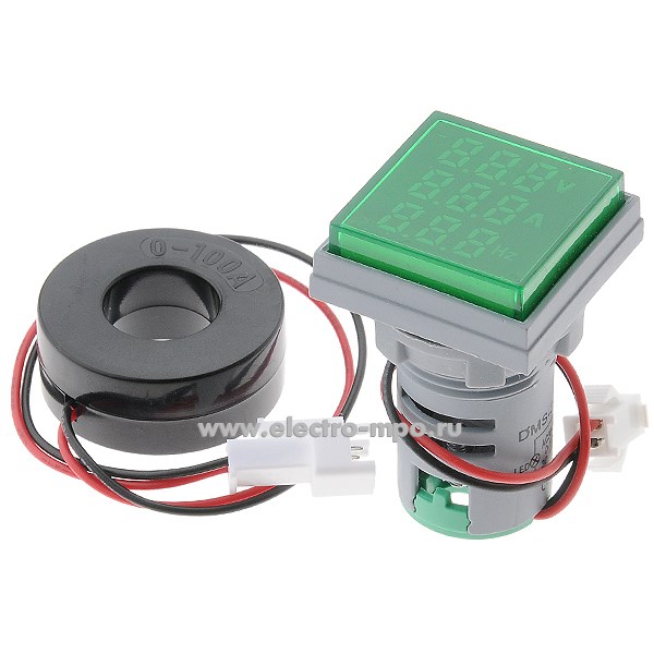 Б1823. Вольтамперметр-частотомер цифр. DMS-303 60-500В, 30х30 мм, уст. диам. 22 мм, индикация - зеленый (R