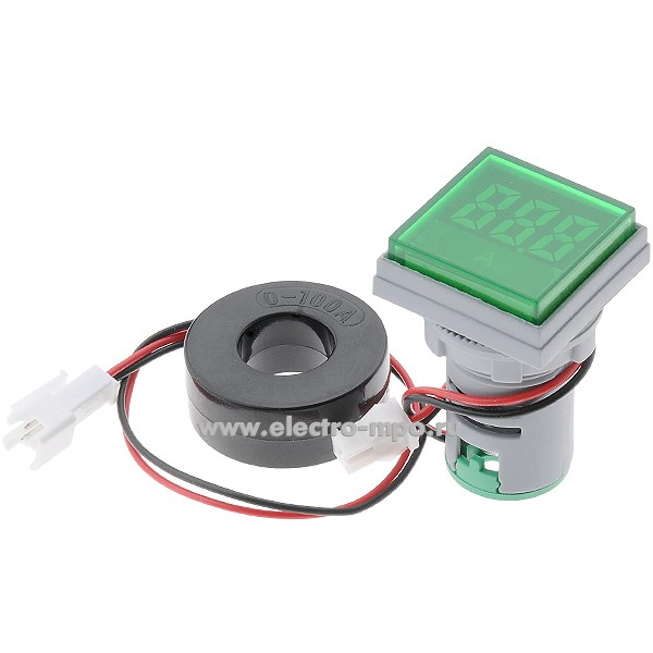 Б1832. Амперметр цифровой DMS-223  0-100А, 30х30 мм, уст. диам. 22 мм, индикация - зеленый (Ruichi Китай)