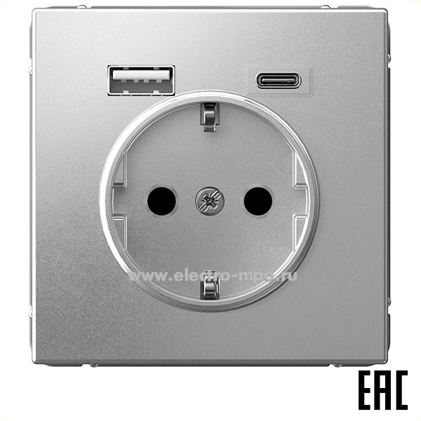 Р3069. Механизм ArtGallery GAL000332 розетки "евр" + 2хUSB тип А, С с/п алюминий (Systeme Electric)