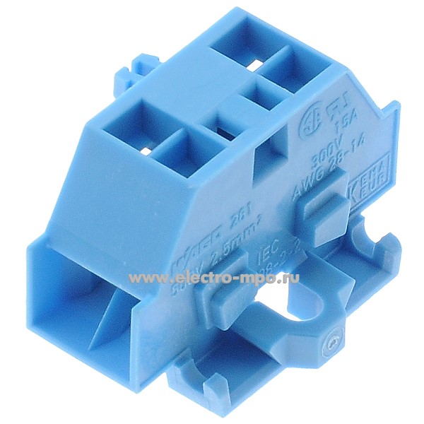 Б6858. Клемма 261-334 синяя на 4 проводника 2,5мм2 24А 500В ширина 10мм (Wago)