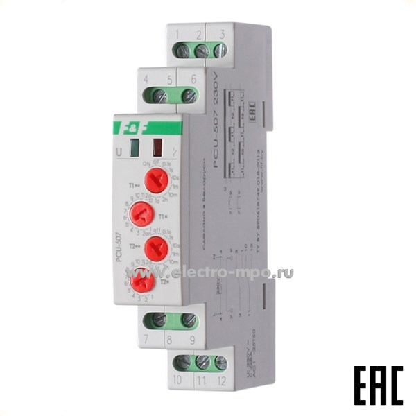 А6957. Реле времени PCU-507 многофункц-ное, 2х8А, 230В AC, 0,1сек- 24сут.2п (Евроавтоматика)