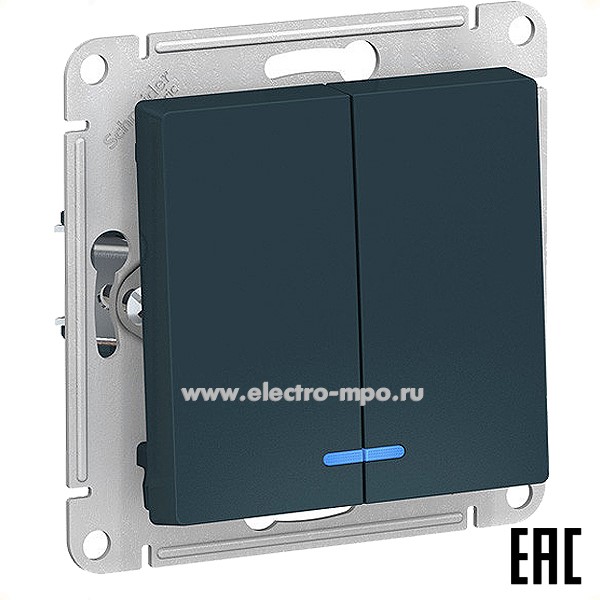 Ю51. Механизм AtlasDesign ATN000853 выключателя 2 кл. с подсветкой с/п изумруд (Systeme Electric)