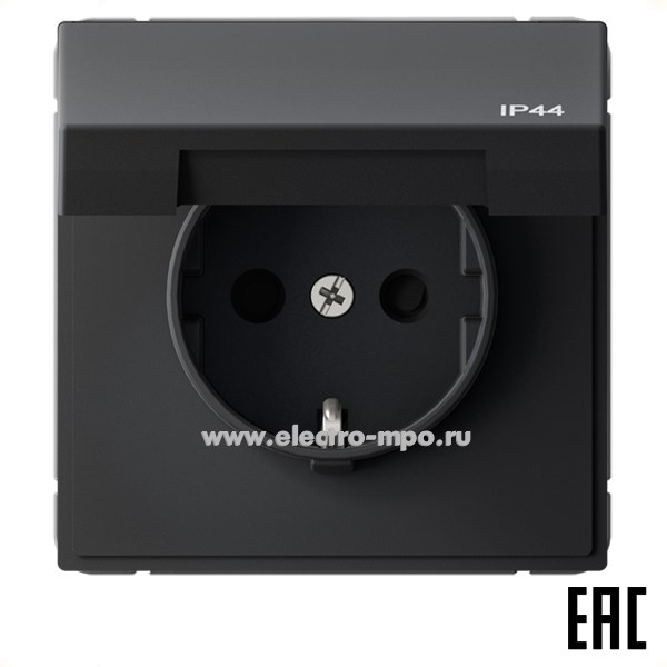Р3216. Механизм ArtGallery GAL441046 розетки "евр" со шторками и крышкой с/п IP44 карбон (Systeme Electri