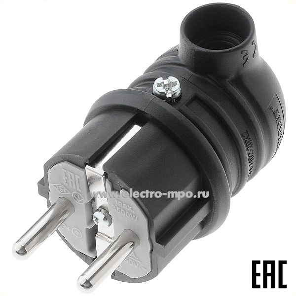 Р6667. Вилка 111-003 кабельная угловая "евро" влагозащищенная каучук IP44 16А (Rexant)